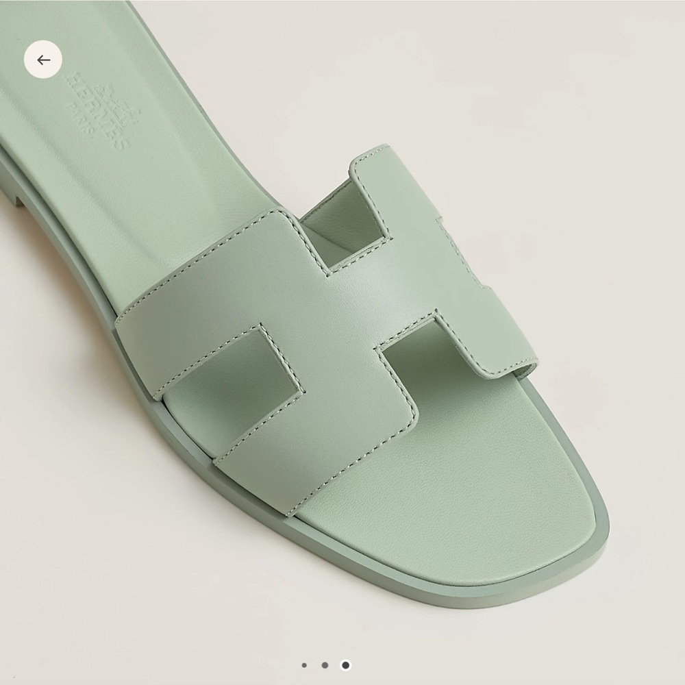 HERMES Oran Mint Green Slide Sandals 38.5 - Picture 2 of 11